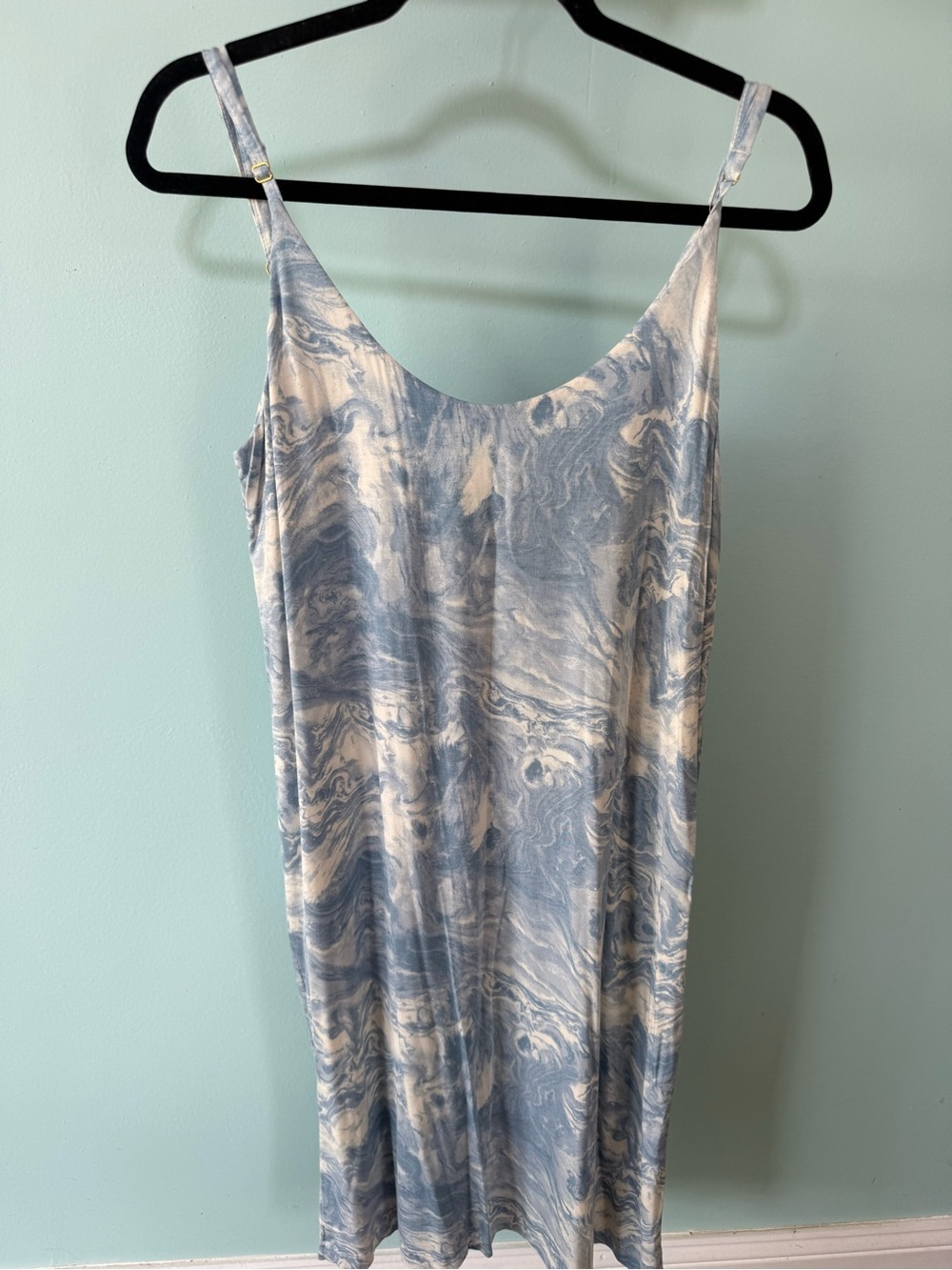 Soma Dress Womens Medium Blue Tie Dye Dress Midi Sleeveless Shift Knit Stretch